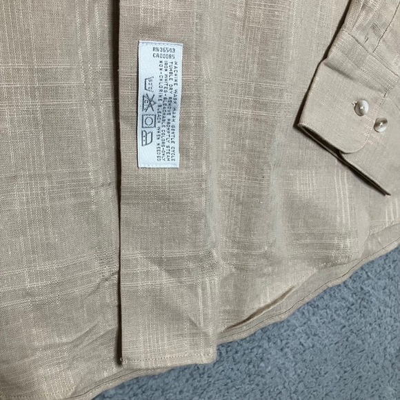 NWT Vtg Geoffrey Beene Unbuttoned Button Down Shirt Men 16 34/35 Linen Tan Plaid - Picture 9 of 11